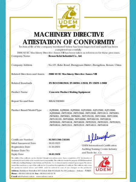 KELAI MACHINERY DIRECTIVEATIESTATION OF CONFORMIIY